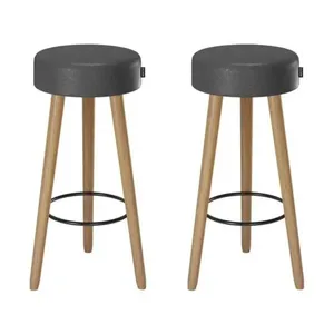 Kit 2 Banquetas Londres Couro Sintético Preto E Madeira Maciça