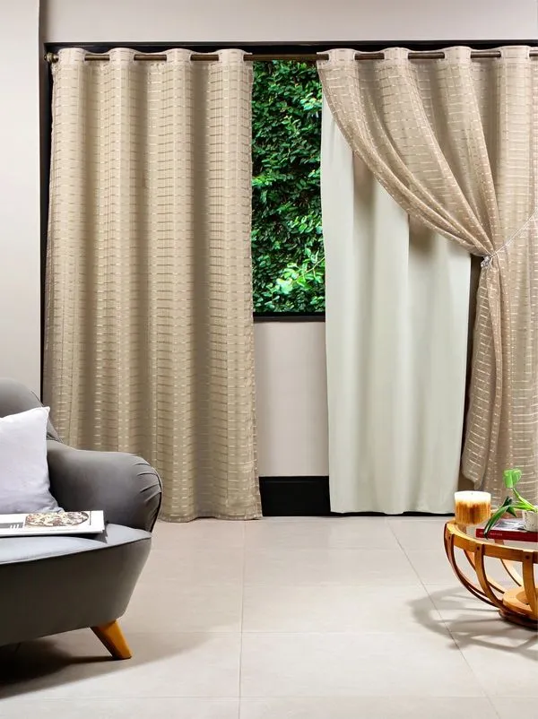 Cortina Marka Textil Lava Fácil Xadrez Bege 2,70x1,70m