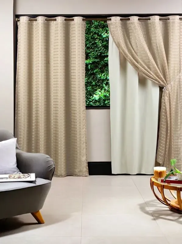Cortina Marka Textil Lava Fácil Xadrez Bege 2,70x2,40m