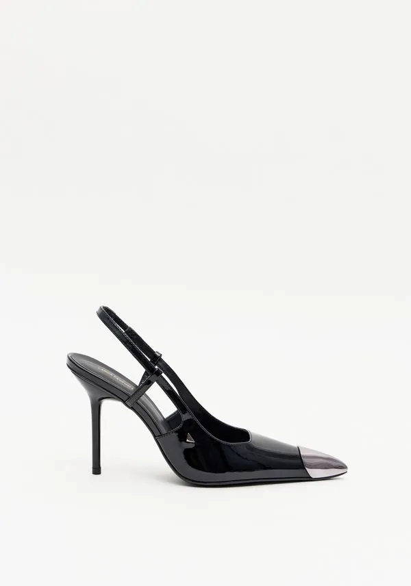 Scarpin Slingback Salto Fino Com Biqueira Preto 37