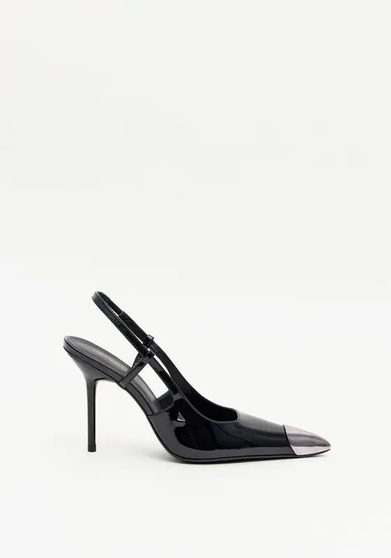 Scarpin Slingback Salto Fino Com Biqueira Preto 37