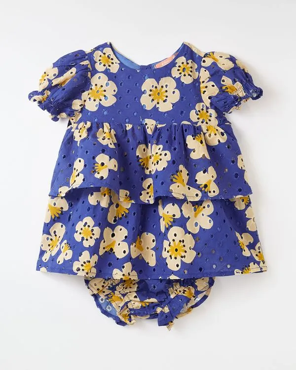Vestido Bebe Florada Mini Est Florada Mini Fundo_Azul Piracema - 6M