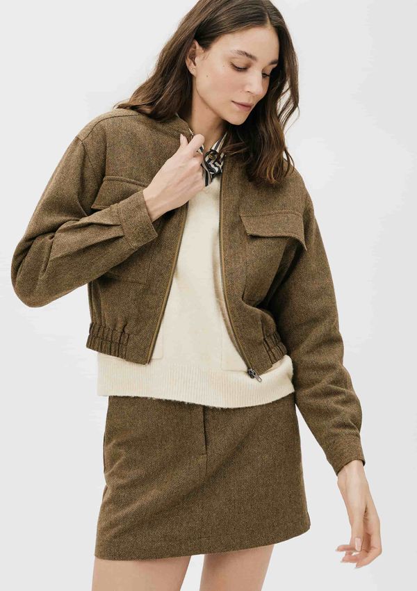 Jaqueta Feminina Bomber Fio Tinto Com Lã - Marrom M