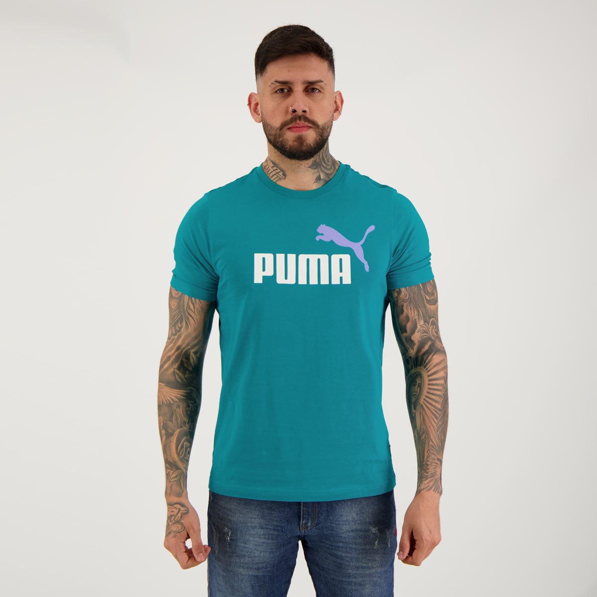 Camiseta Puma ESS+2 Col Logo Azul e Branca