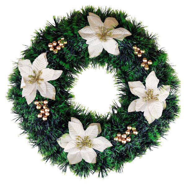 Guirlanda Flores Douradas 38cm Cazza Verde