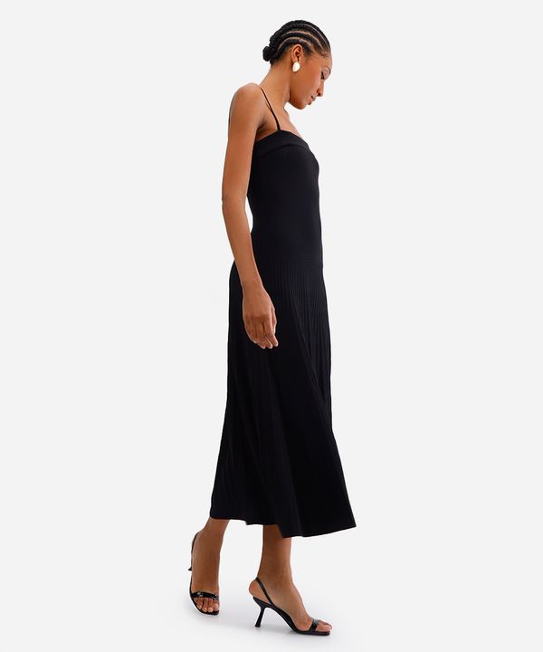 vestido longo feminino de tricot canelado preto P