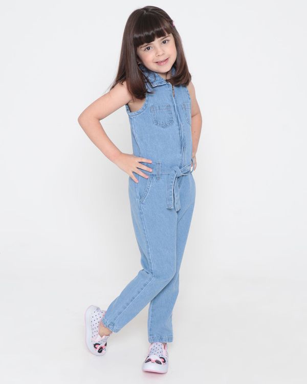 Macacão Jeans Infantil Zíper Azul Claro 8