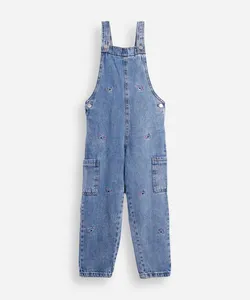 jardineira jeans infantil com bordado stitch azul 10