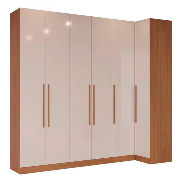 Guarda-roupa Modulado Casal Canto Reto Bartira Lugano 6 Portas 3 Gavetas 10 Prateleiras com 3 Peças Avelã/Cappuccino