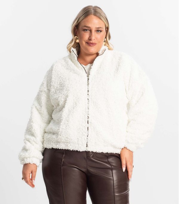 Jaqueta Pelo Alpaca Sintético Secret Glam Bege Plus G4