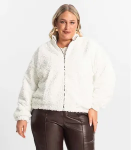 Jaqueta Pelo Alpaca Sintético Secret Glam Bege Plus G2