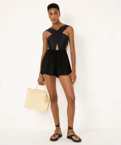 short de viscose cós elástico rosa médio - preto M