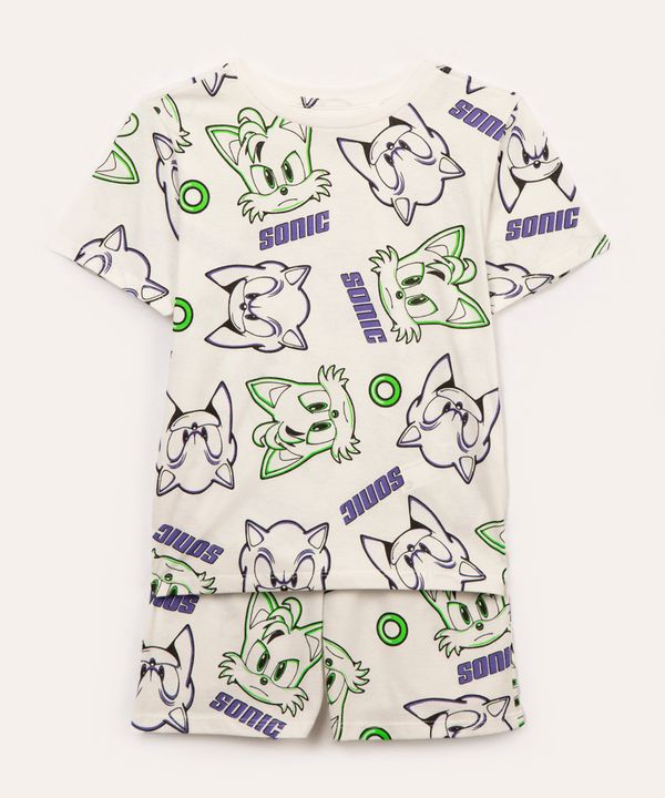 pijama de algodão infantil Sonic manga curta off white 10