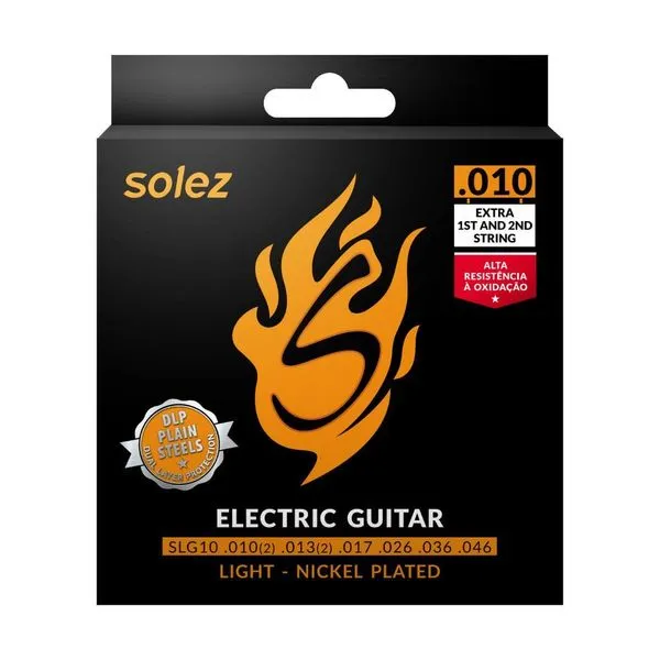 Kit 5 Jogos Encordoamento para Guitarra SLG10 .010-.046 Níquel Prateado com Cordas Extras Solez Strings Kit 5 Encordoamentos para Guitarra SLG10 .010-.046 Níquel Prateado Solez Strings