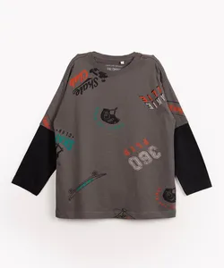 camiseta infantil de algodão manga longa skate cinza escuro 12