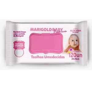 Toalha Umedecida Marigold Premium Rosa com 120 unidades
