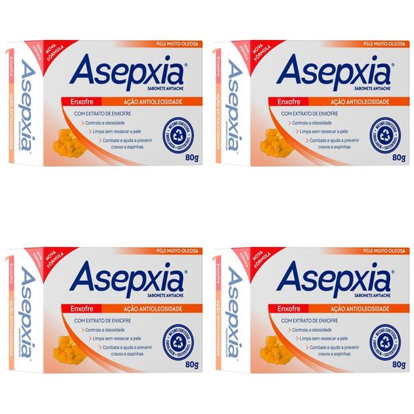 Kit c/4 Sabonetes Asepxia Barra 80g Enxofre