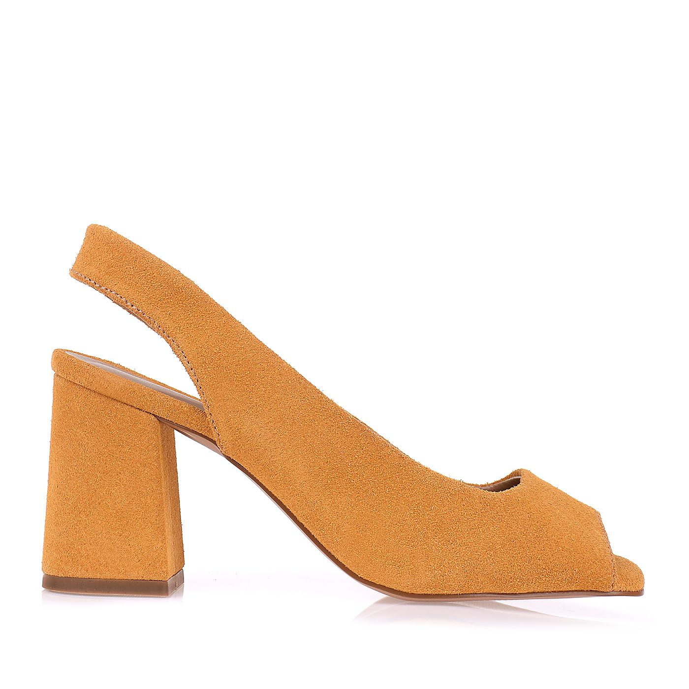 Sandália Salto Médio New Suede Mustard