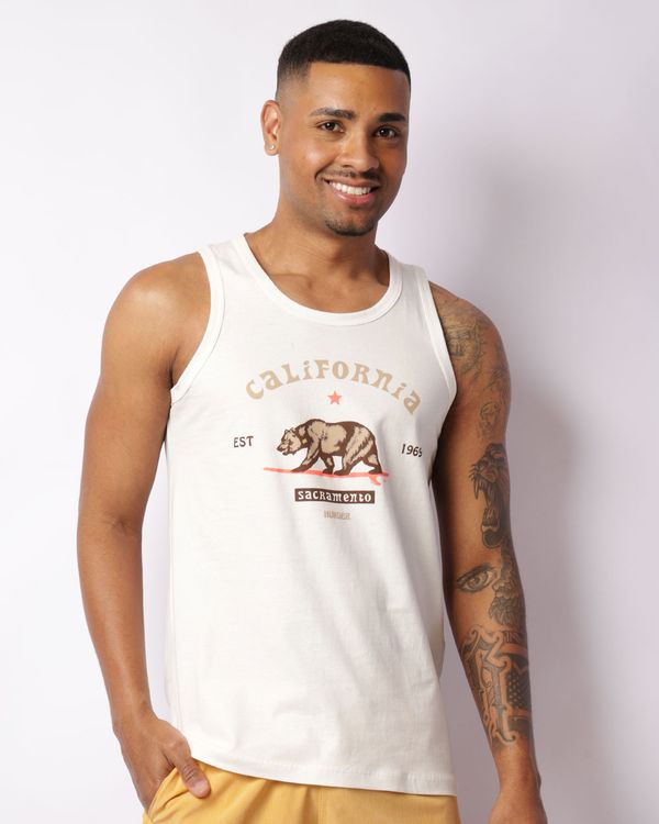 Regata Masculina Surf Estampa Urso Califórnia Off White G