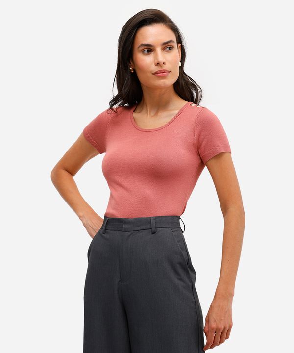 blusa baby look feminina de tricot com botões rosa GG