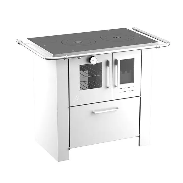 Fogão a Lenha Branco Elevare Industrial Cheff N° 1 Esquerdo com Chapa Superior de Ferro Fundido Fogão a Lenha Branco Elevare Industrial Cheff N° 1 Esquerdo com Forno a Gás