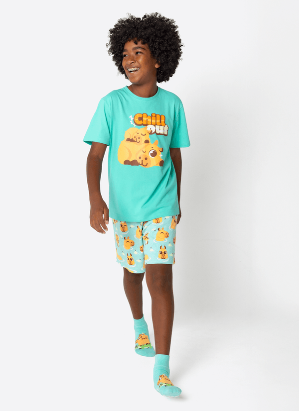 Pijama Manga Curta Algodão Menino Teen Capivara Vibes 8