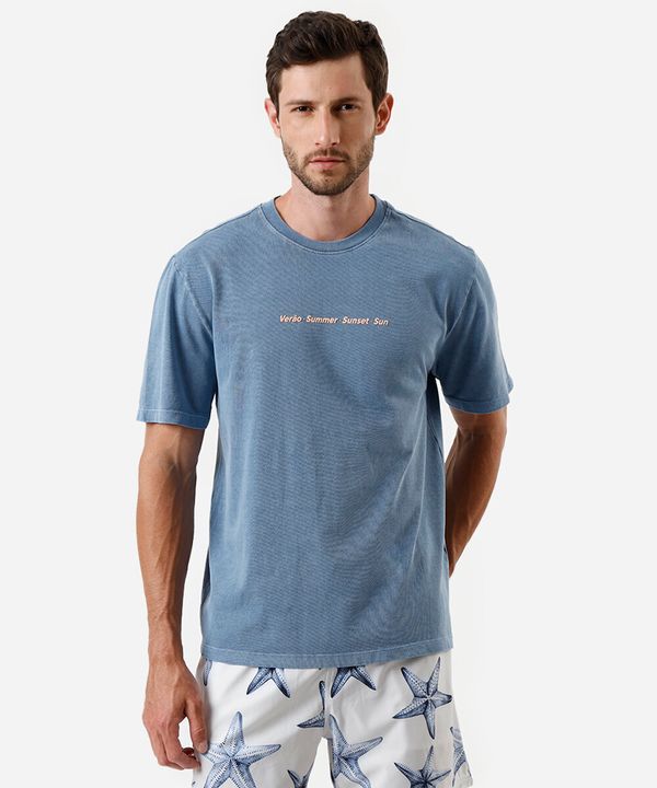 camiseta masculina de algodão estampada estonada azul M
