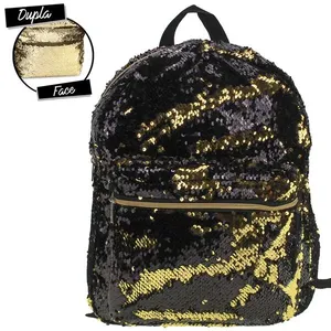 Mochila Cute Glow Paetê Clio Girls - CG9428 PRETO/AMARELO