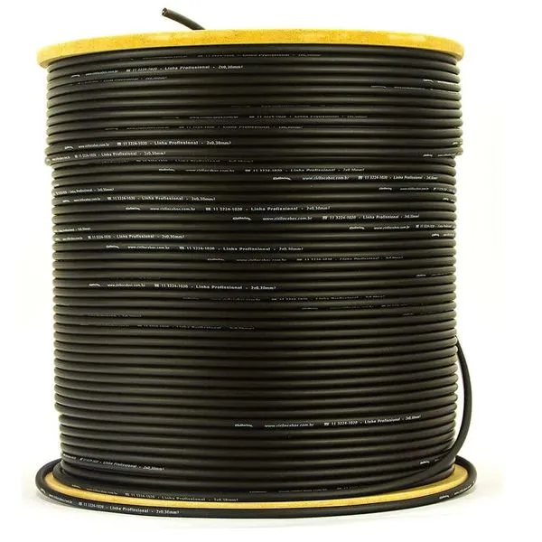Cabo de Microfone Linha Profissional 2x0,30 mm² Preto 100 MT