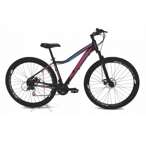 Bicicleta Aro 29 Feminina Alfameq Pandora Alumínio 21v Garfo Suspensão - Preto/Rosa/Azul - Tam:15