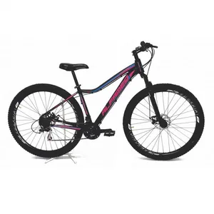 Bicicleta Aro 29 Feminina Alfameq Pandora Alumínio 21v Garfo Suspensão - Preto/Rosa/Azul - Tam:15
