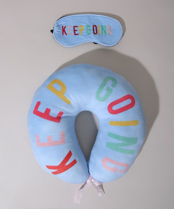 Kit de Apoio de Pescoço "Keep Going" + Tapa Olho com Bordado Azul Único