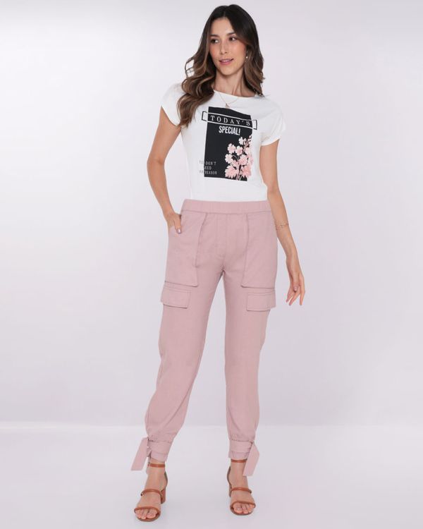 Calça Feminina Jogger Linho Rosa 44