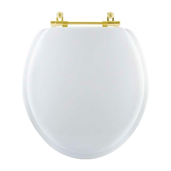 Assento Sanitario Almofadado Convencional Oval Universal Branco Com Ferragem Dourada