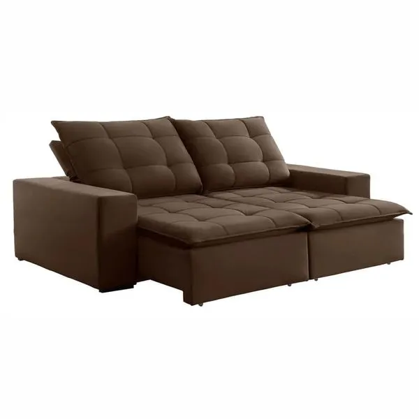 Sofá Retrátil e Reclinável Paris Mola Ensacada Pillow Top 2,50m Marrom - Teixeira