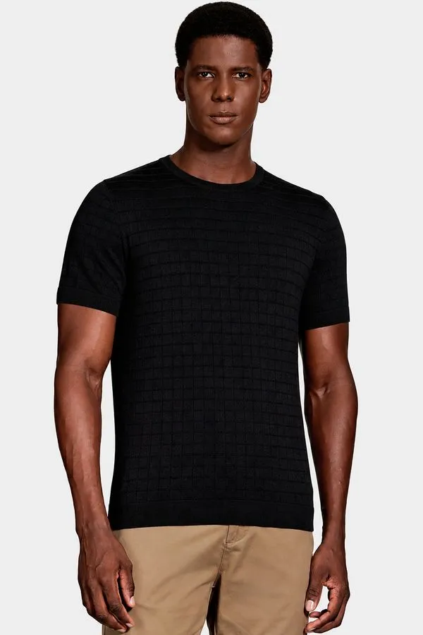 Tricot Manga Curta Mini Grid Preto - M