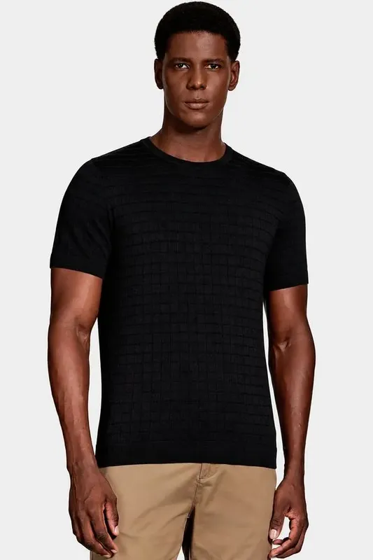 Tricot Manga Curta Mini Grid Preto - M
