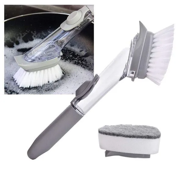 Escova Limpeza Lava Louça Automática Dispenser Detergente 4 Em 1 Multifuncional Raspa Esponja Grelha Churrasqueira Banhe