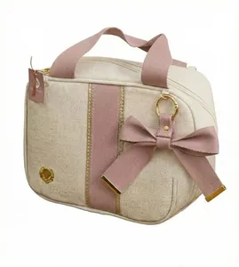 Bolsa Maternidade Porta Mamadeira Malu Linho Cru/Rose