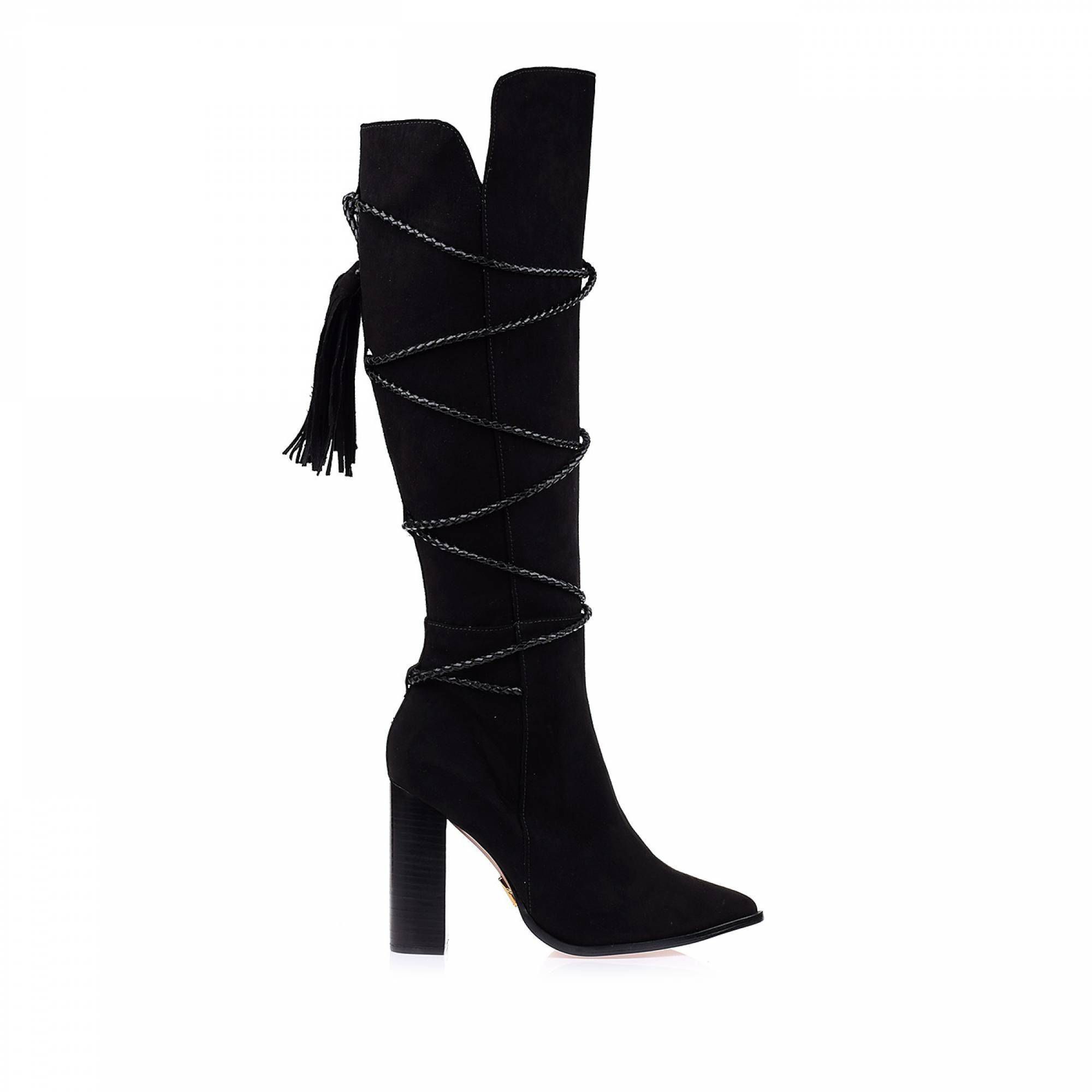Bota Salto Alto Suede Preto