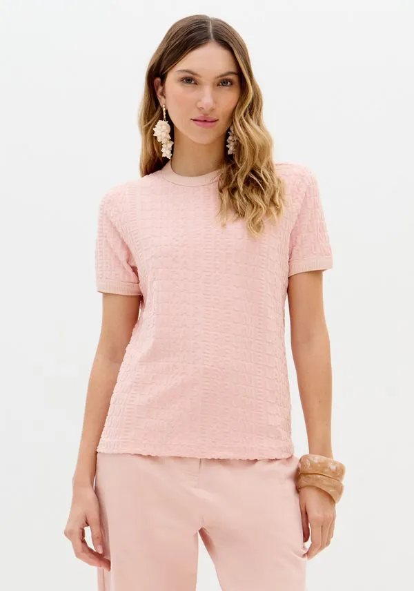 Blusa Baby Look Manga Curta Signature Rosa P