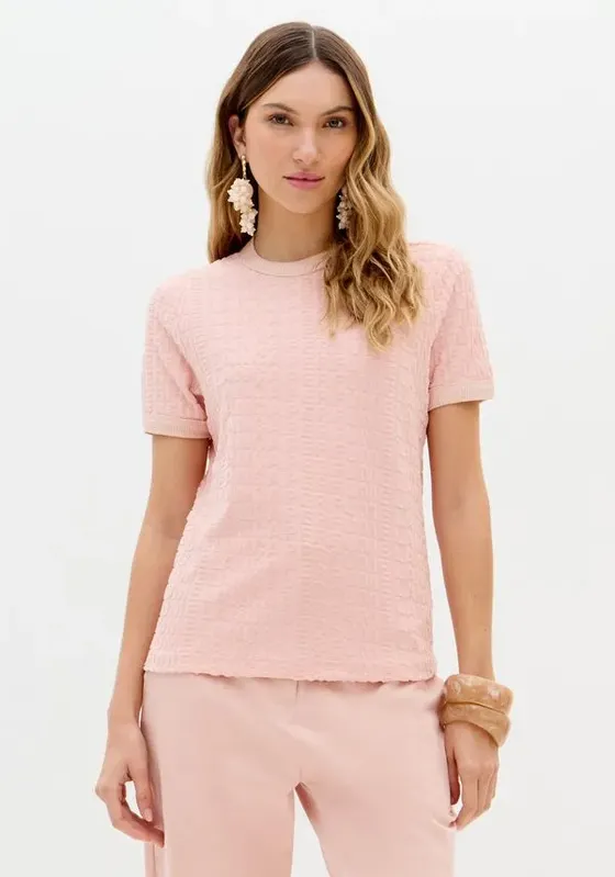 Blusa Baby Look Manga Curta Signature Rosa P