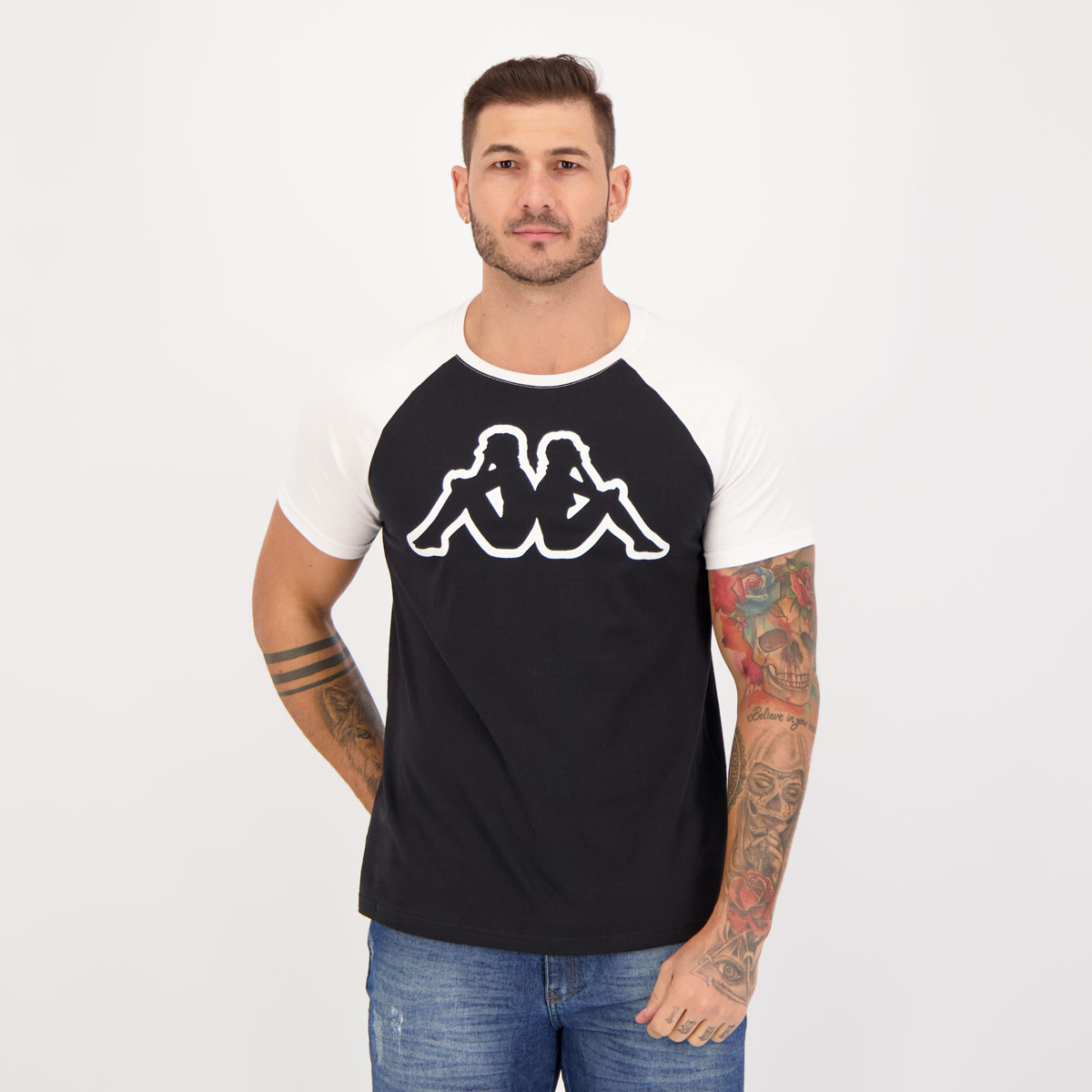 Camiseta Kappa Contrast Preta e Branca