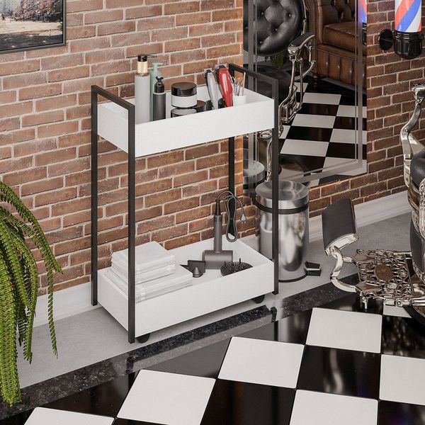 Carrinho De Apoio Estética Salão Industrial 2 Prateleiras Orla Branco-pto M12 - D'rossi