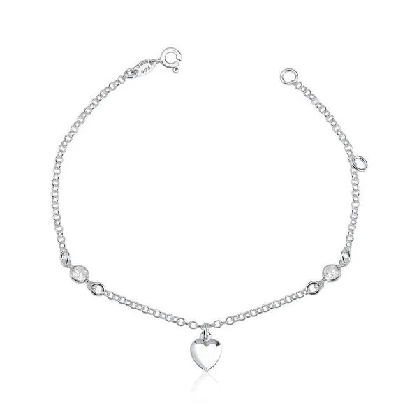 Tornozeleira Coração Liso/ Zirconias Prata 925 - 25cm