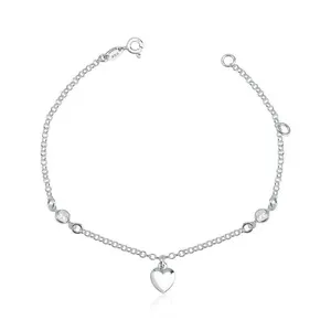 Tornozeleira Coração Liso/ Zirconias Prata 925 - 25cm