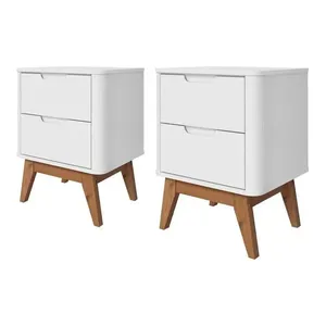 Kit 2 Mesas de Cabeceira Vicenza 2 Gavetas MDP Pés Madeira Branco