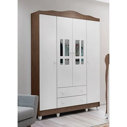 Guarda-Roupa Infantil 4 Portas Carolina Ariel Clean 2 Gavetas Amadeirado