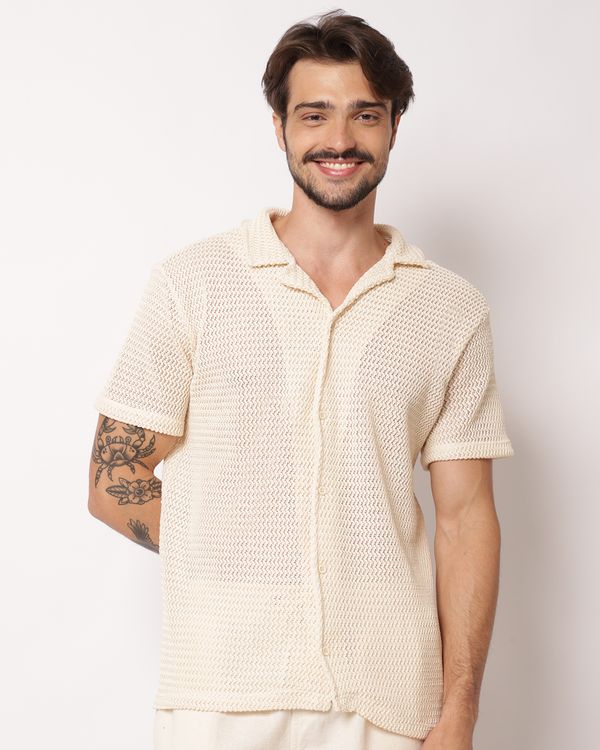 Camisa Masculina Tricô Vazado Manga Curta Off White G