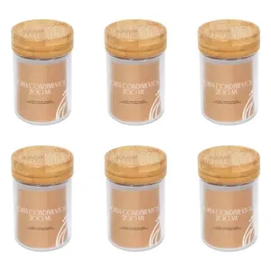 Jogo de 6 Potes de vidro para Condimento com tampa de Bambu - 200 ml